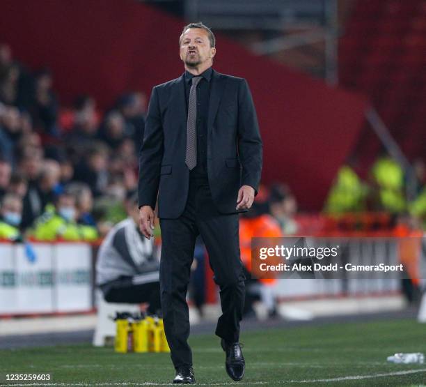Sheffield United manager Slavia Jokanovi reacts during the Sky Bet Championship match between Sheffield United and Preston North End at Bramall Lane...