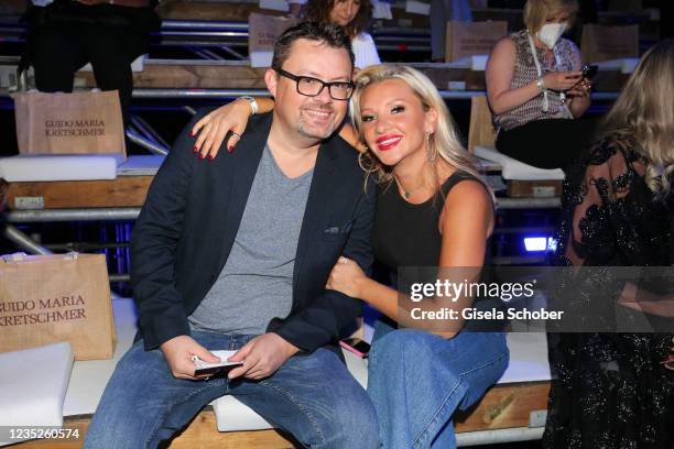 Evelyn Burdecki and her brother Thomas Burdecki attend the Guido Maria Kretschmer show during the ABOUT YOU Fashion Week Autumn/Winter 21 at...