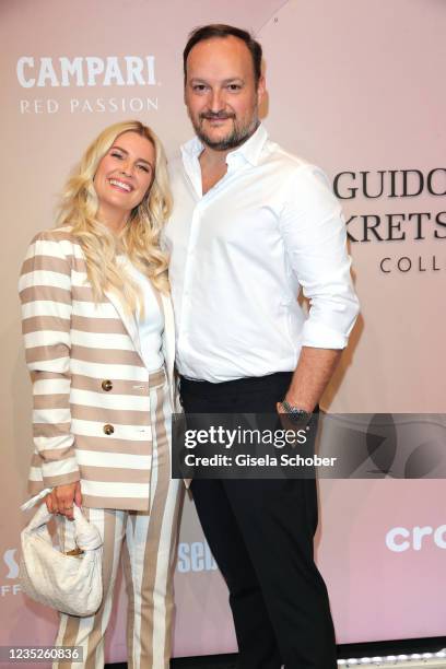 Jennifer Knaeble and Felix Moese attend the Guido Maria Kretschmer show during the ABOUT YOU Fashion Week Autumn/Winter 21 at Kraftwerk on September...