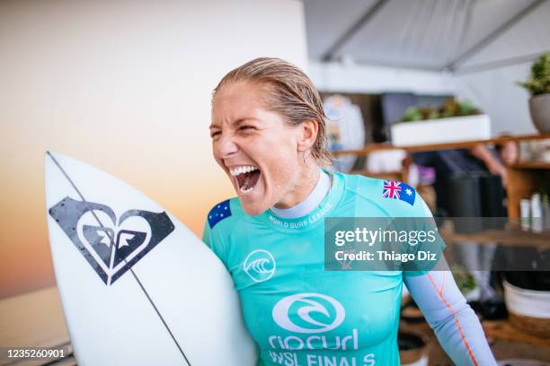 Seven-time WSL Champion Stephanie Gilmore of Australia after surfing in Match 1 of the Rip Curl WSL Finals on September 14, 2021 at Lower Trestles,...