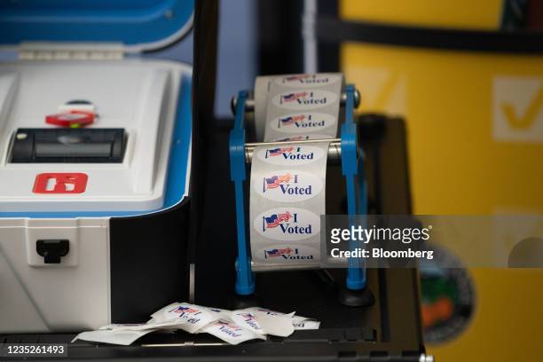Voted" stickers at the Orange County Registrar of Voters during the gubernatorial recall election in Santa Ana, California, on Tuesday, Sept. 14,...