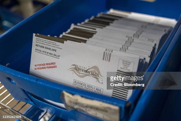 Mail-in ballots to be sorted at the Santa Clara County registrar of voters office during the gubernatorial recall election in San Jose, California,...