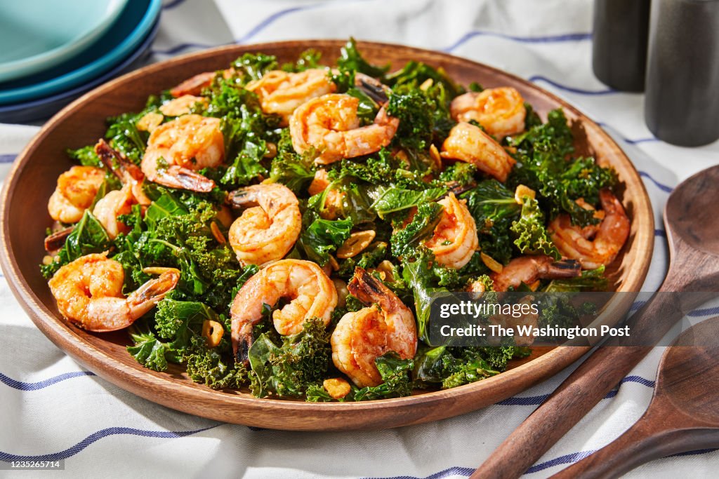 Shrimp with Toasted Garlic, Smoked Paprika and Kale for Nourish column in Voraciously
