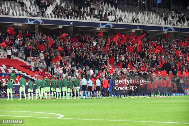 Entree des joueurs - Equipe de football de Lille Losc - Equipe de football de Wolfsbourg - supporters - drapeaux during the UEFA Champions League...