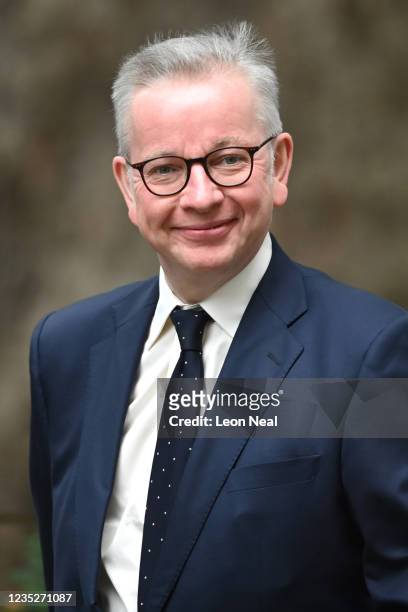 Michael Gove, Minister for the Cabinet Office and Chancellor of the Duchy of Lancaster, arrives in Downing Street on September 15, 2021 in London,...