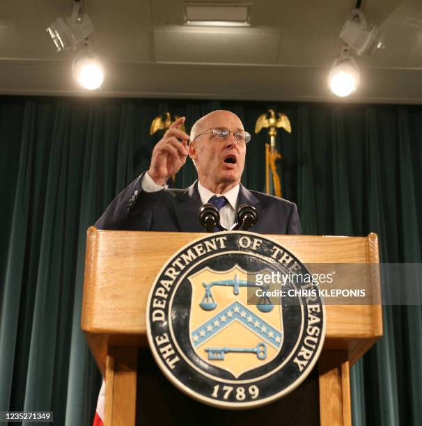 Treasury Secretary Henry Paulson holds a news conference at the Treasury Department on September 19, 2008 in Washington, DC. Paulson said that the...