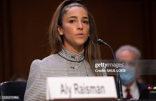 Olympic gymnast Aly Raisman testifies during a Senate Judiciary hearing about the Inspector General's report on the FBI handling of the Larry Nassar...