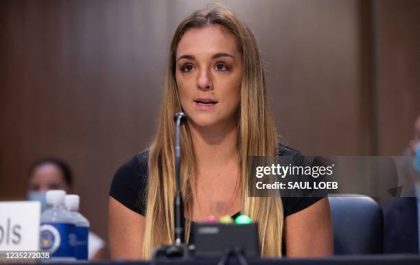 Gymnast Maggie Nichols testifies during a Senate Judiciary hearing about the Inspector General's report on the FBI handling of the Larry Nassar...