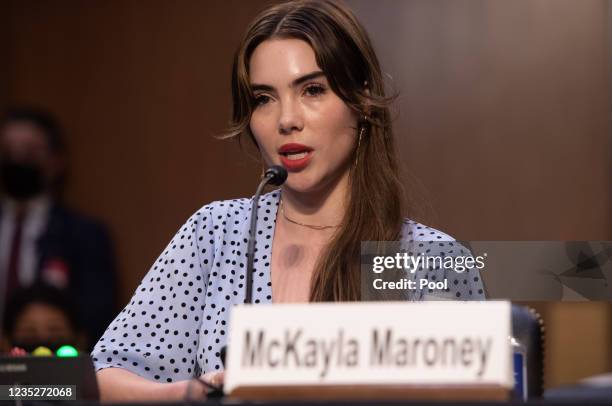 Olympic gymnast McKayla Maroney testifies during a Senate Judiciary hearing about the Inspector General's report on the FBI handling of the Larry...