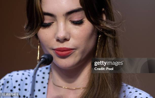 Olympic gymnast McKayla Maroney testifies during a Senate Judiciary hearing about the Inspector General's report on the FBI handling of the Larry...