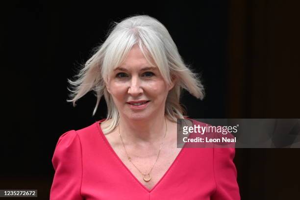 Newly appointed Culture Secretary Nadine Dorries departs Downing Street on September 15, 2021 in London, England. The British prime minister replaced...