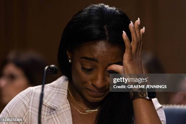 United States Olympic gymnast Simone Biles testifies during a Senate Judiciary hearing about the Inspector General's report on the FBI handling of...