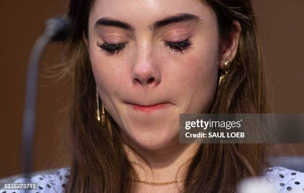 Olympic gymnast McKayla Maroney testifies during a Senate Judiciary hearing about the Inspector General's report on the FBI handling of the Larry...