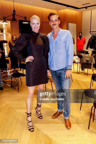 Model Franziska Knuppe and actor Max von Thun attend the Canada Goose Store Opening on September 15, 2021 in Munich, Germany.