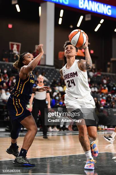 Candice Dupree of the Atlanta Dream drives to the basket during the game against the Indiana Fever on September 14, 2021 at Gateway Center Arena in...