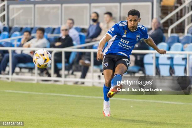 San Jose Earthquakes defender Marcos Lopez crosses the ball during the MLS pro soccer game between Real Salt Lake and the San Jose Earthquakes on...