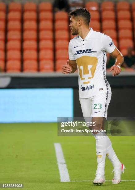 Pumas defender Nicolás Freire looks toward another player during the Leagues Cup semifinal soccer match between Pumas and Club Leon on September 15,...