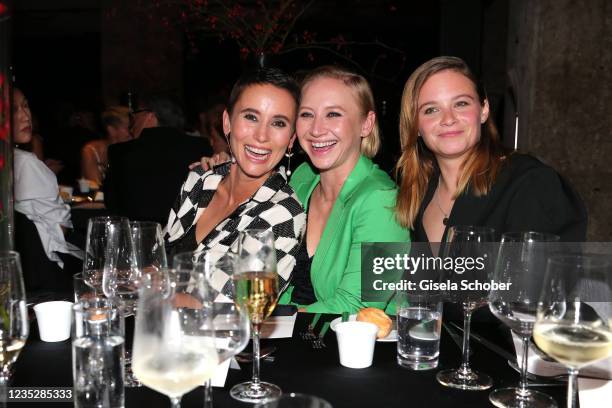 Peri Baumeister, Anna Maria Muehe, Jasna Fritzi Bauer during the Montblanc UltraBlack launch event at Feuerle Collection on September 15, 2021 in...