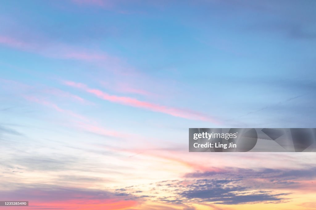 Sunset blue sky with pink cloud