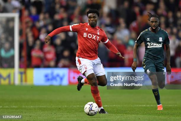 Loic Mbe Soh of Nottingham Forest in action during the Sky Bet Championship match between Nottingham Forest and Middlesbrough at the City Ground,...