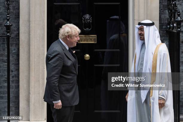 British Prime Minister Boris Johnson welcomes Sheikh Mohammed bin Zayed Al Nahyan , the Crown Prince of the Emirate of Abu Dhabi and Deputy Supreme...