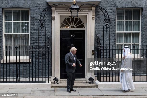 British Prime Minister Boris Johnson welcomes Sheikh Mohammed bin Zayed Al Nahyan , the Crown Prince of the Emirate of Abu Dhabi and Deputy Supreme...