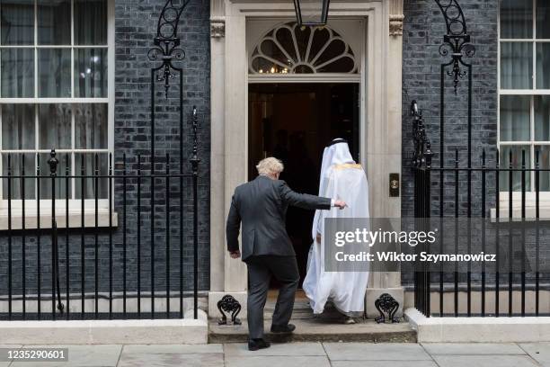 British Prime Minister Boris Johnson welcomes Sheikh Mohammed bin Zayed Al Nahyan , the Crown Prince of the Emirate of Abu Dhabi and Deputy Supreme...