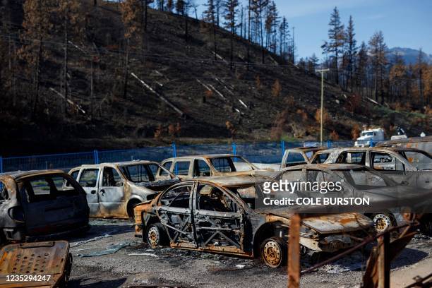 Devastation from wildfires in Lytton, British Columbia, on September 1, 2021. - On the front lines of global warming, evacuees from Lytton, a western...