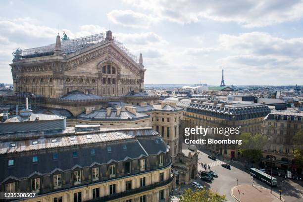 The Paris skyline from rooftop terrace at the Des Galeries Lafayette SA department store in Paris, France, on Thursday, Sept. 16, 2021. France's...