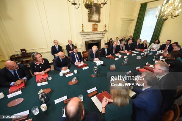 Prime Minister Boris Johnson leads the first post-reshuffle cabinet meeting in Downing Street on September 17, 2021 in London, England.