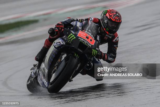 Yamaha French rider Fabio Quartararo rides his bike during the second free practice session ahead of the San Marino MotoGP Grand Prix at the Misano...