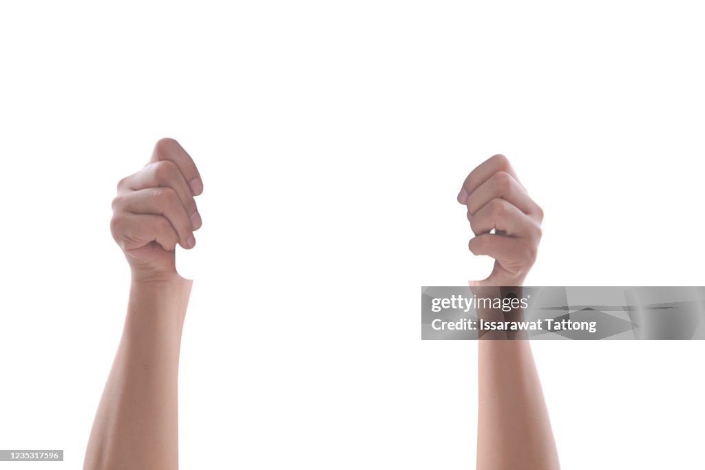 Human hands holding blank isolated on white background