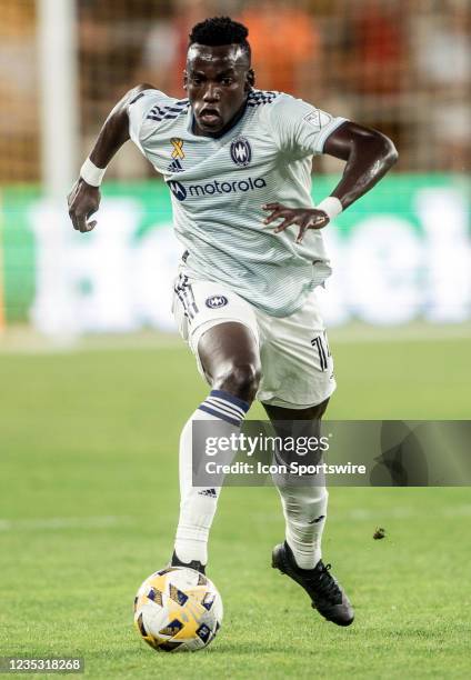 Chicago Fire defender Jhon Espinoza moves into the attack during an MLS match between D.C United and the Chicago Fire, on September 15 at Audi Field,...