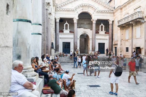 Tourists at the peristyle inside Diocletian's Palace in Split, Croatia on September 14, 2021.