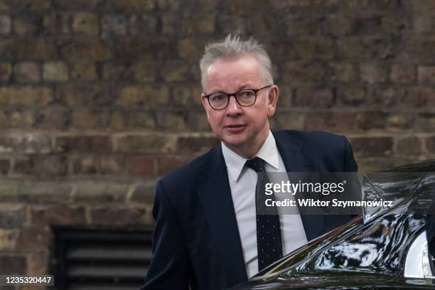 Secretary of State for Housing, Communities and Local Government Michael Gove leaves Downing Street in central London after attending the first...
