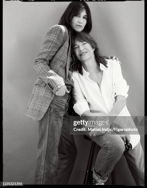 Actress Charlotte Gainsbourg and Jane Birkin pose for a portrait on July 12, 2021 in Cannes, France.