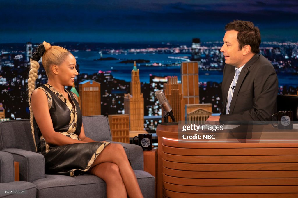 Actress Amandla Stenberg during an interview with host Jimmy Fallon