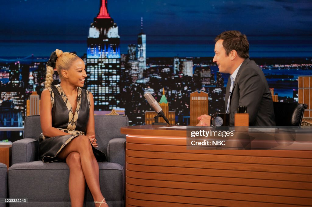 Actress Amandla Stenberg during an interview with host Jimmy Fallon