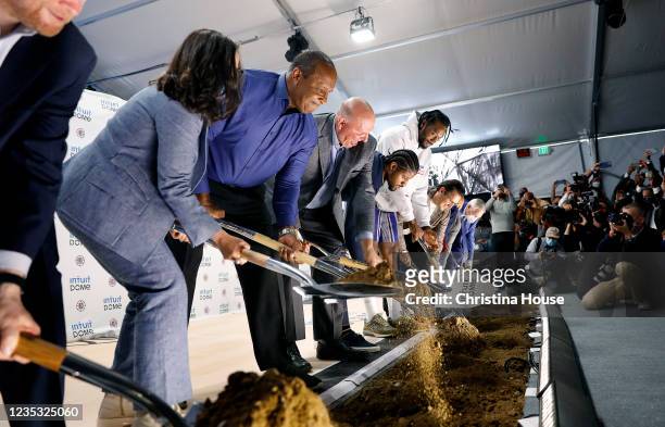 Including President of Business Operations Gillian Zucker, Inglewood Mayor James T. Butts, Jr., Clippers owner Steve Ballmer, and Clippers players...
