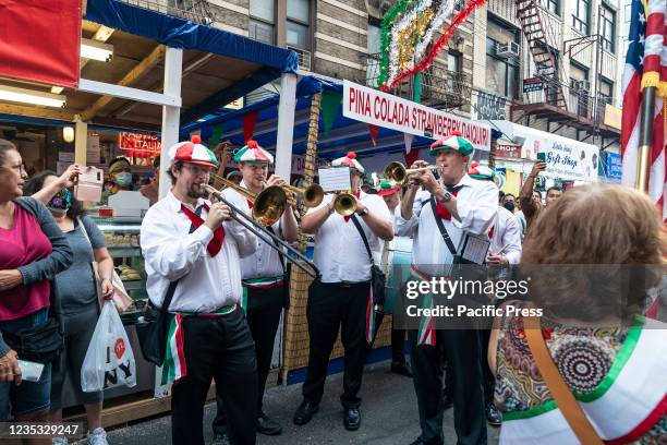 Performers play music on the first day of the "Feast of San Gennaro 2021" in Little Italy. This is an annual festivities held in the Little Italy...