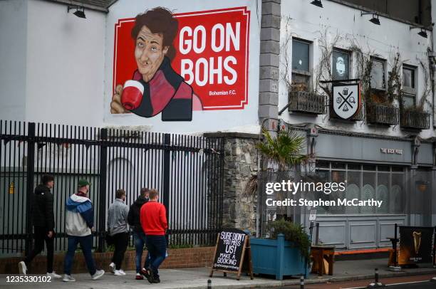 Dublin , Ireland - 17 September 2021; A mural depicting Mrs Doyle from Father Ted is seen on The Back Page pub near Dalymount Park before the...