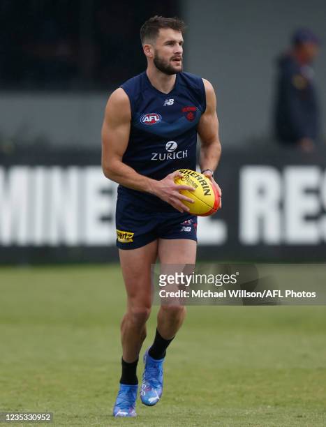 Joel Smith of the Demons in action during the Melbourne Demons training session at Lathlain Park on September 18, 2021 in Perth, Australia.