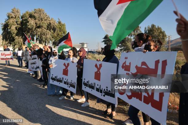 Arab-Israelis gather outside the Gilboa prison in northern Israel on September 18 to express their support of the Palestinian prisoners in Israeli...