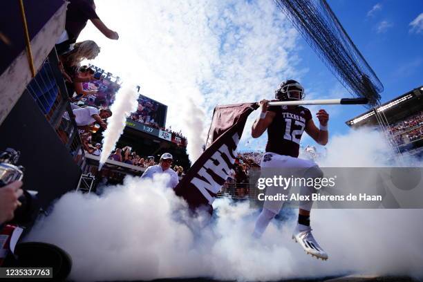 Safety Connor Choate of the Texas A&M Aggies runs out of the tunnel pregame before the game against New Mexico Lobos at Kyle Field on September 18,...