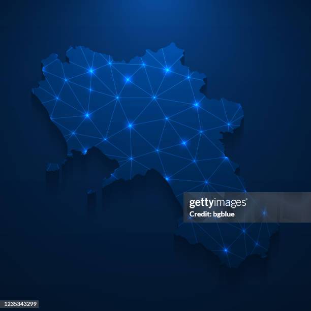 campania map network - bright mesh on dark blue background - naples stock illustrations