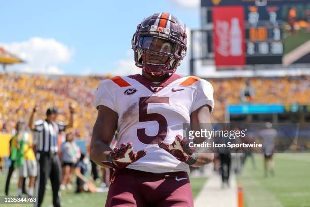 Virginia Tech Hokies running back Raheem Blackshear in the in the end zone after scoring on a 20-yard touchdown run during the third quarter of the...