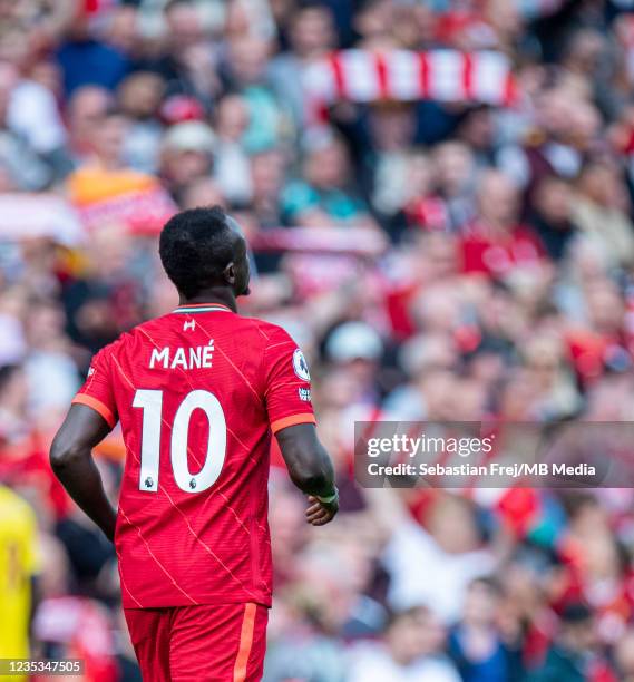 Sadio Mane of Liverpool during the Premier League match between Liverpool and Crystal Palace at Anfield on September 18, 2021 in Liverpool, England.