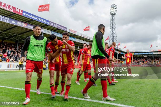 Giannis Botos of Go Ahead Eagles celebrates 1-0 during the Dutch Eredivisie match between Go Ahead Eagles v PEC Zwolle at the De Adelaarshorst on...