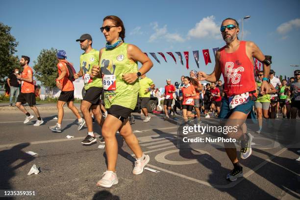 The Kadikoy Half Marathon on the beach of Kadikoy Caddebostan with the slogan 'Run Against Violence' took place in Istanbul, Turkey on September 19,...