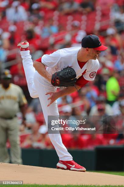 Happ of the St. Louis Cardinals delivers a pitch against the San Diego Padres in the first inning at Busch Stadium on September 19, 2021 in St Louis,...